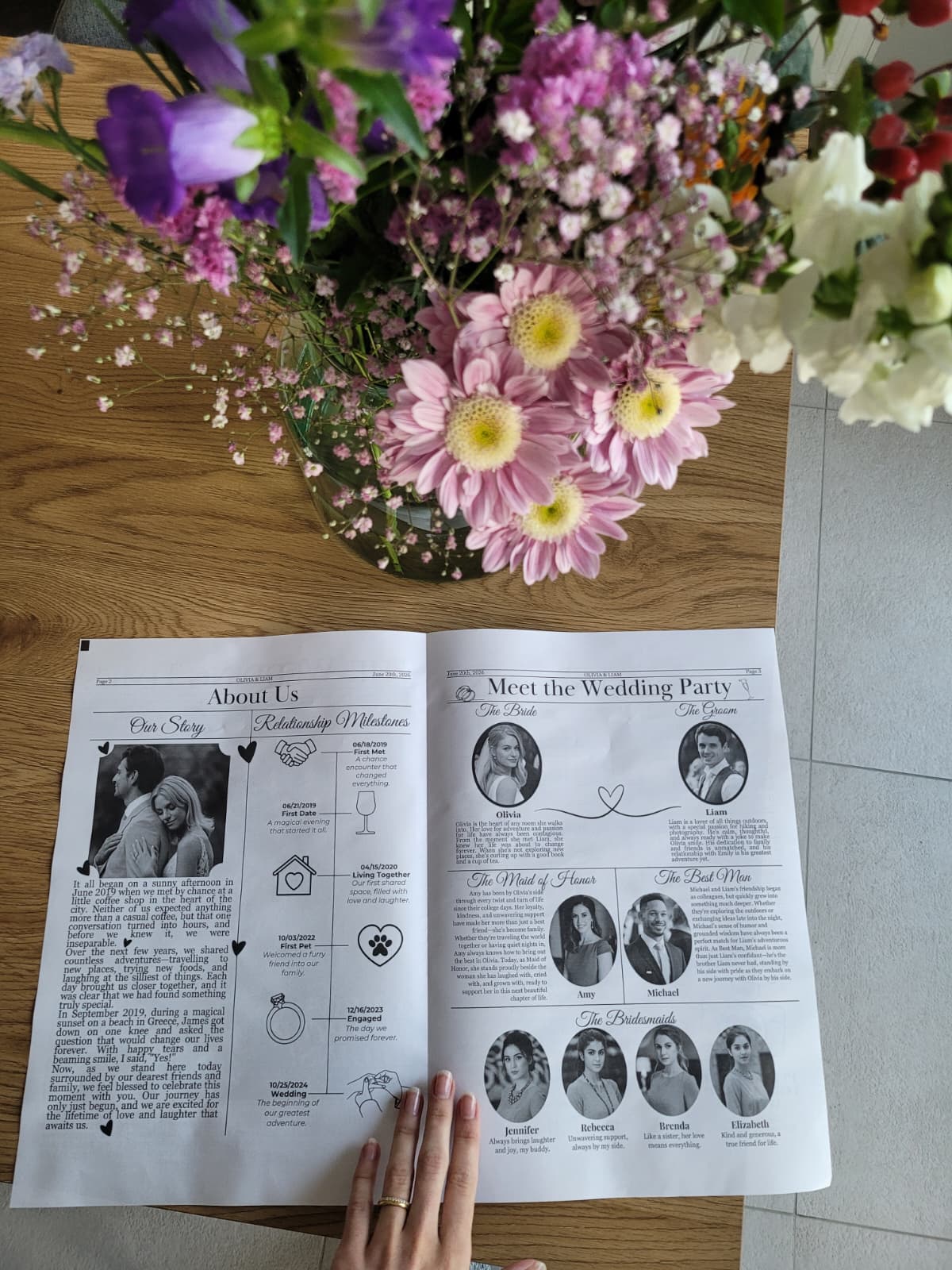 Wedding newspaper on a wedding table