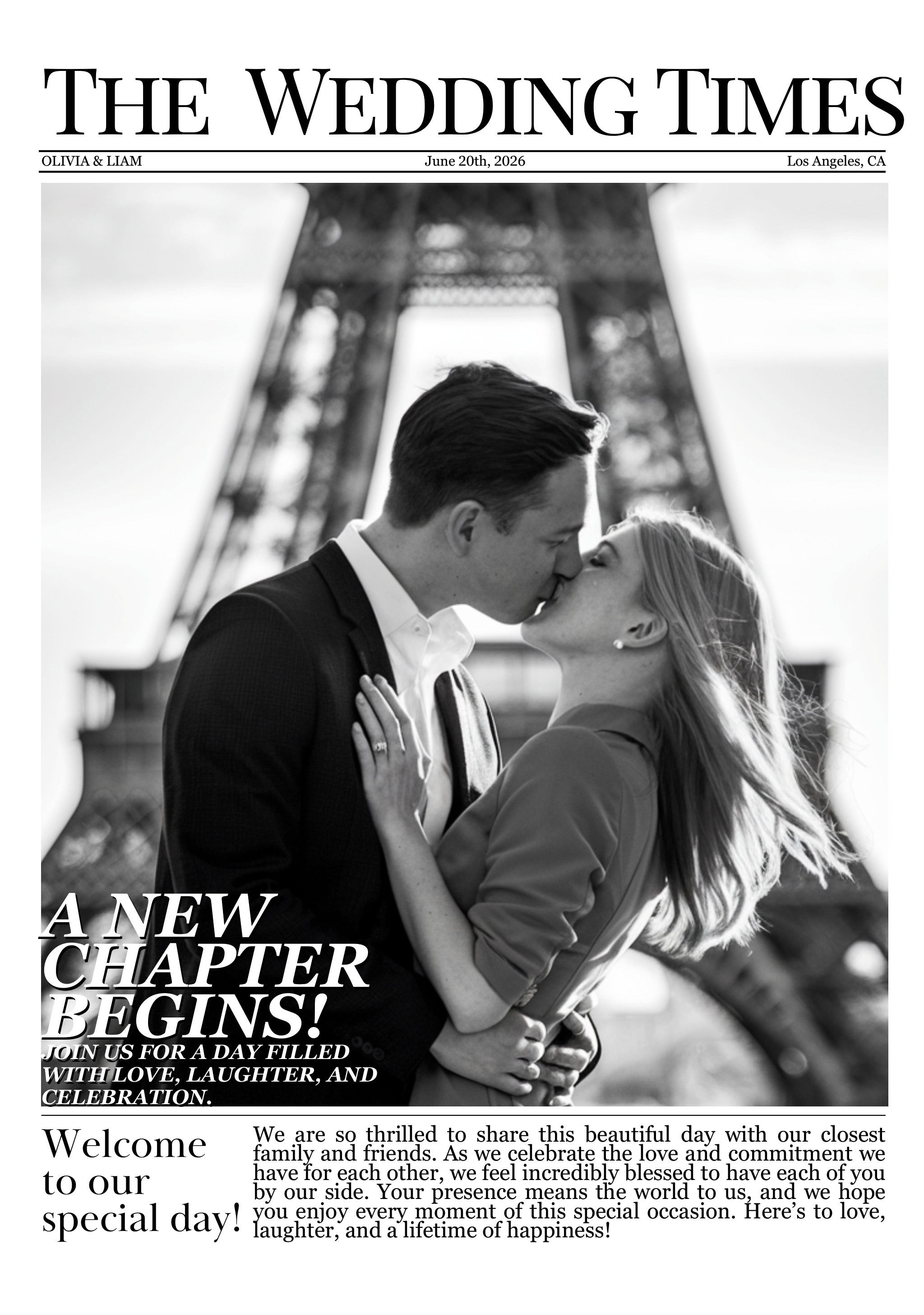 Elovaine personalised wedding newspaper template